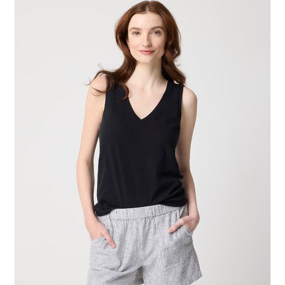 J.Crew Slub Cotton V Neck Tank Top Black Basics Lightweight Relaxed Medium NWT - Picture 1 of 10